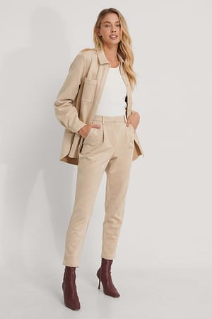 Beige NA-KD Trend Pantalon Fuselé En Faux Daim