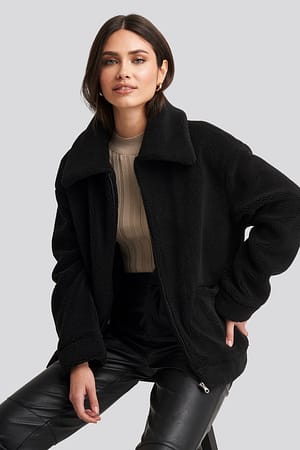 Black Teddy Zipper Jacket