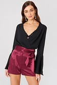 Burgundy Tie Waist Satin Shorts
