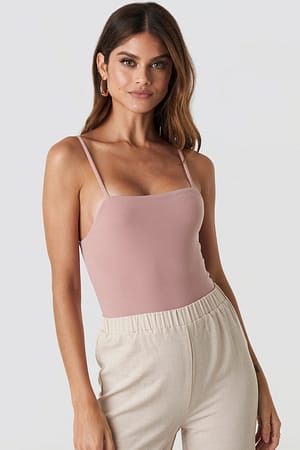 Dusty Pink NA-KD Thin Strap Bodysuit