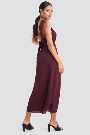 Burgundy NA-KD Party Thin Strap Lace Back Dress