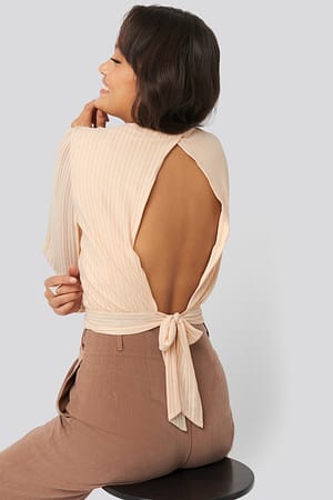 Beige NA-KD Party Tie Back Glittery Top