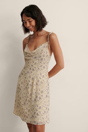 Yellow Print Robe mini transparente nouée sur l’épaule