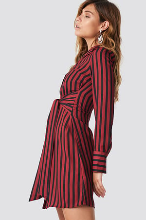 Black/Red Tied Waist Striped Dress