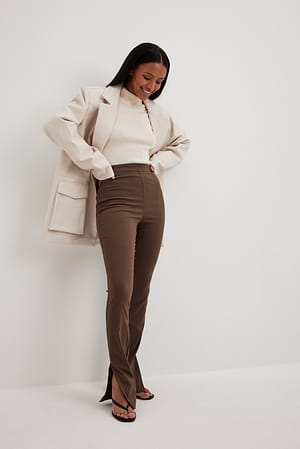 Brown Pantalon ajusté fendu