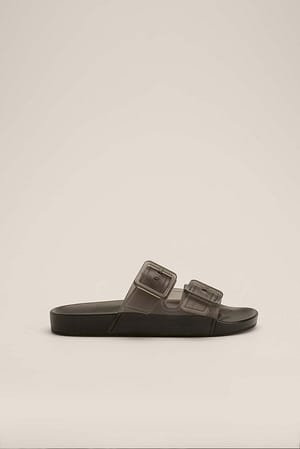 Dark Grey Mules transparentes à boucle