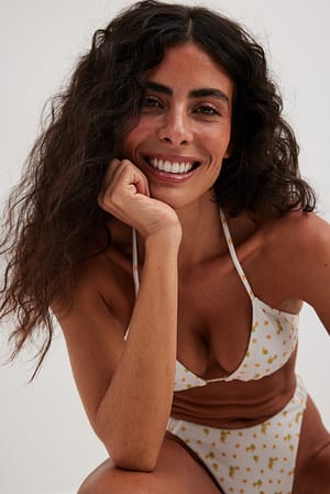 Yellow Flower Print Haut de bikini triangle
