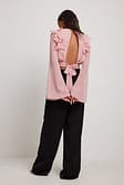 Dusty Pink Blouse en dobby à manches trompette et lanières