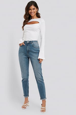 Mid Blue Wash NA-KD Turn Up Hem Mom Jeans