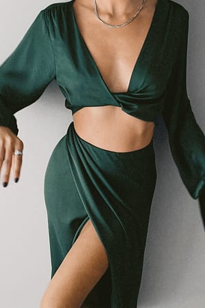 Dark Green NA-KD Reborn Chemisier satin torsadé