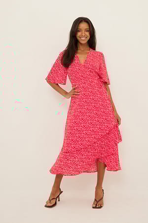Red Floral Robe midi en mousseline