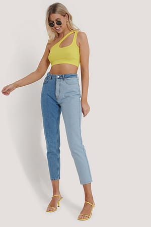 Blue NA-KD Jean Taille Haute Bicolore