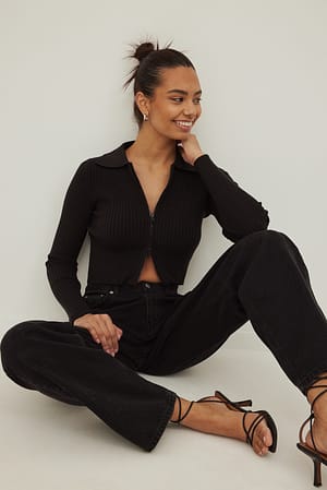 Black Pull en maille avec zip à double sens