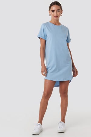 Dusty Blue Uneven Hem Oversized T-shirt Dress
