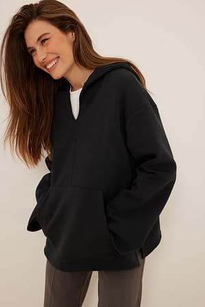 Dark Grey Hoodie oversize à col en V