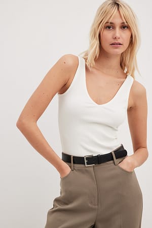 Offwhite Haut côtelé bio col en V