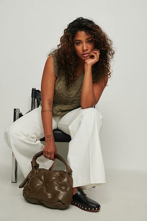 Khaki Gilet en maille torsadée