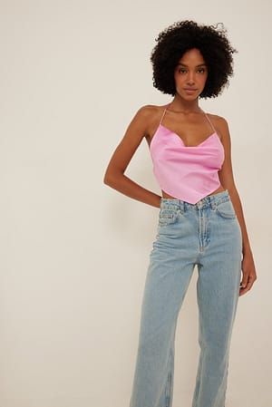 Baby Pink Haut en V en satin