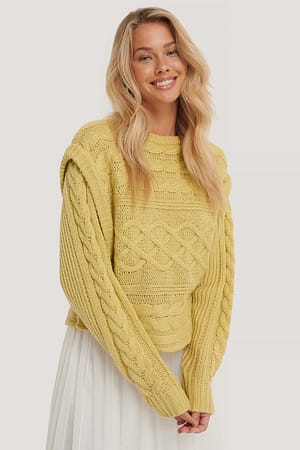 Dusty Light Yellow NA-KD Trend Gilet En Maille Torsadée