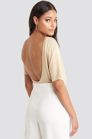Light Beige NA-KD Viscose Deep Back Tee