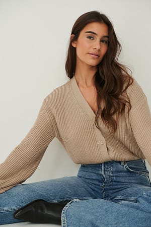 Beige NA-KD Cardigan boutonné à manches longues