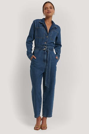 Van storm niemand prins Combinaison Pantalon Jean À Ceinture Bleu | NA-KD