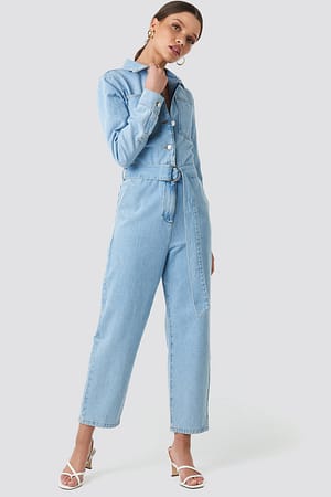 Light Blue Wash NA-KD Trend Combinaison Pantalon Jean À Ceinture