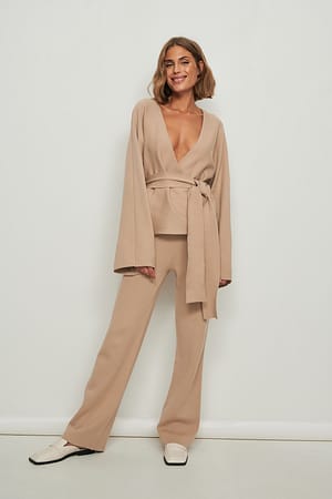 Beige Pantalon large en maille