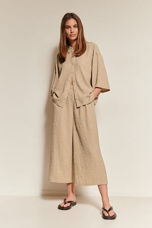 Beige Pantalon Jambe Large