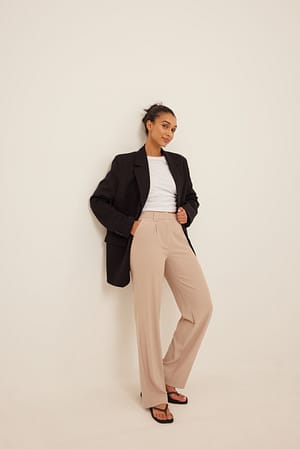 Beige Stripe Pantalon rayé ample recyclé