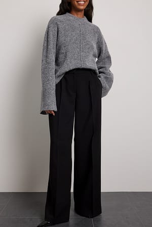 Black Pantalon de costume à jambe large