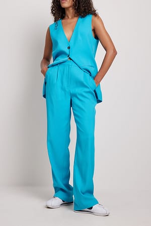 Blue Pantalon de costume plissé