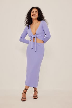 Light Lilac NA-KD Jupe mi-longue en maille à côtes larges