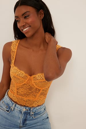 Orange Corset en dentelle à bretelles larges