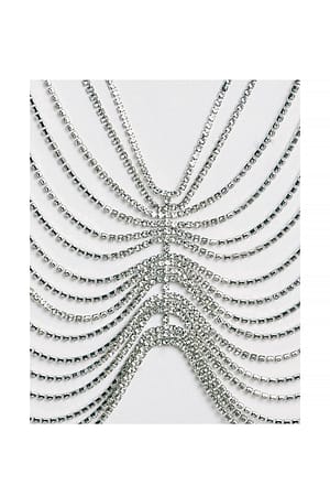 Silver Large chaîne de ventre à strass