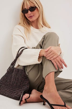 Dark Brown Sac avec perles en bois