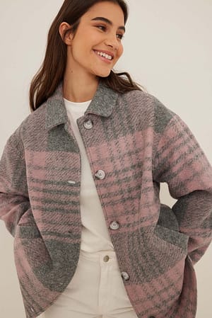 Checked Veste à carreaux en laine mélangée
