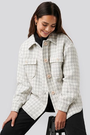 Grey/White NA-KD Trend Wool Blend Dogtooth Jacket