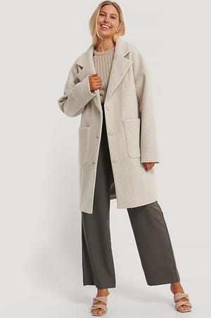 Grey Wool Blend Dropped Shoulder Coat