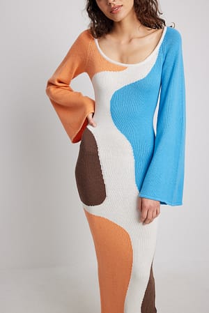 Multi Robe longue en jacquard de laine mélangée