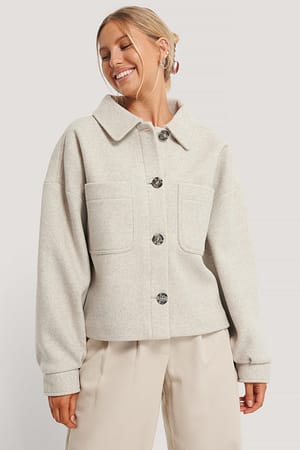 Grey Veste Courte Surdimensionnée En Laine Mélangée