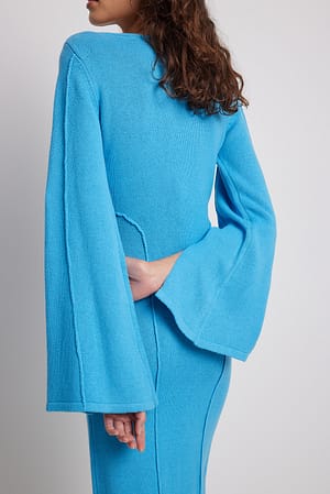 Blue Robe longue en laine mélangée à manches larges