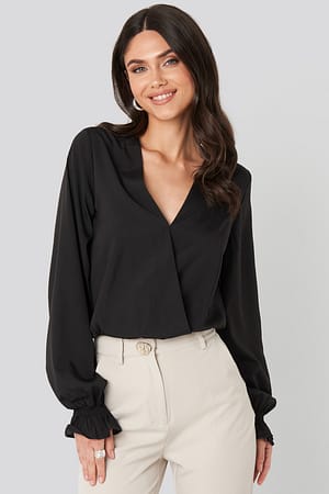 Black NA-KD Wrap Over Blouse