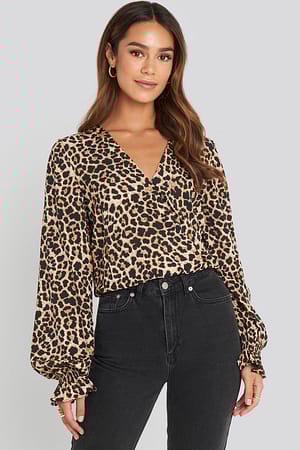 Leoprint Wrap Over Blouse
