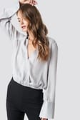 Silver Wrap Satin Top