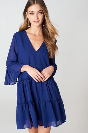 Dark Blue V-Neck Ruffle Mini Dress