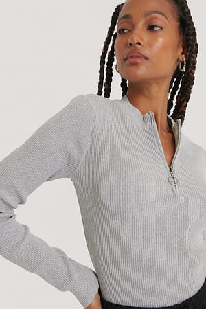 Grey NA-KD Pull tricoté zippé recyclé