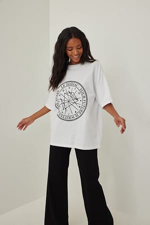 White Tee-shirt à imprimé signe du zodiaque