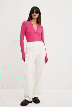Fine Knitted Long Sleeved Collar Top Outfit