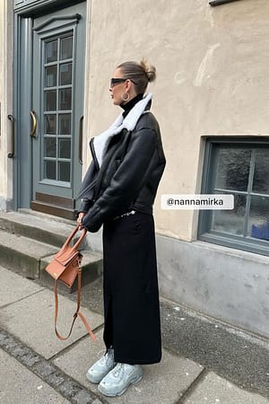 Black Veste aviateur en tissu contrecollé avec fausse fourrure